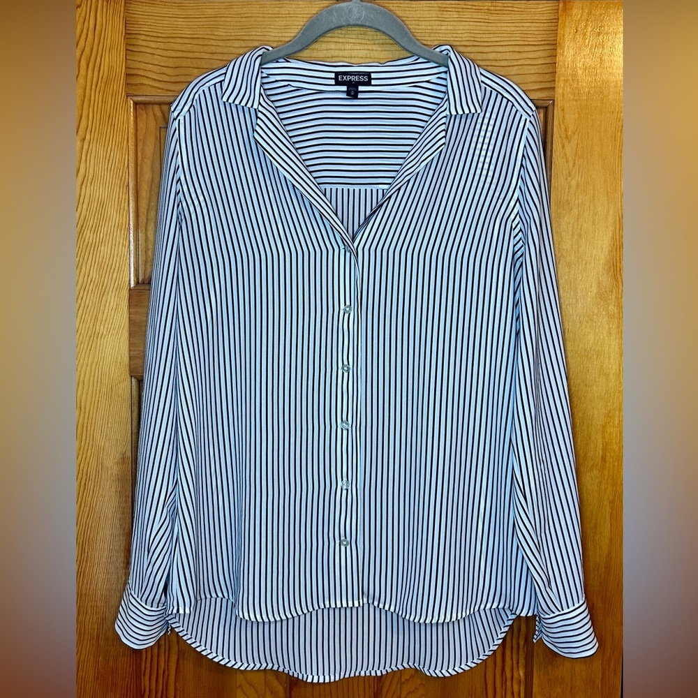 Express Black and White Striped Top - Medium